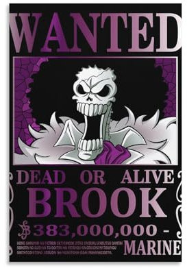 Anime One Piece Wanted Poster Brook Bild Druck Wandkunst Poster Malerei Leinwand Poster Kunstwerke Zimmer Ästhetisch 20 x 30 cm