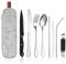 HOTUT Camping Cutlery Set, 9 PCS With Portable Pouch Case, Black Set Include Forks Knives Spoons Straw Chopstick, Stainless Steel for Outdoor Travel Picnic - Silver