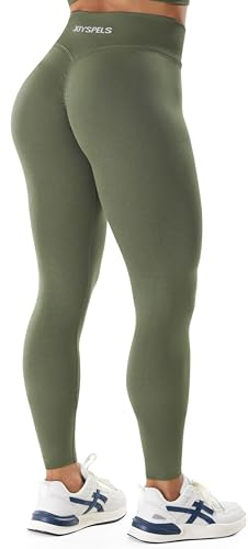 JOYSPELS Gym Sport Leggings Damen Scrunch Butt, High Waist Blickdicht Sporthose Lang Yogahose Po Push Up Seamless Shape Tights Olivengrün S