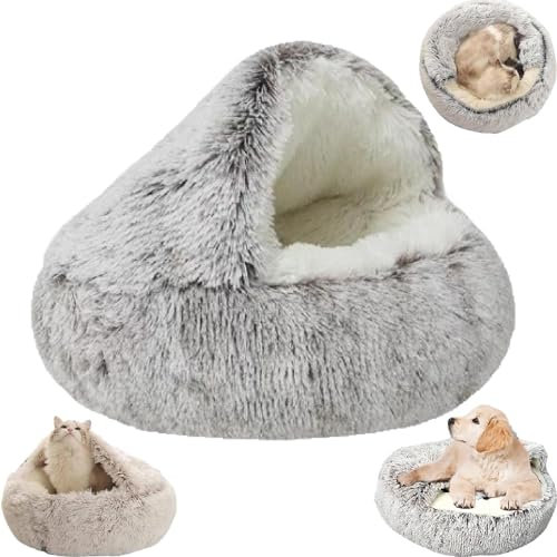 Cozy Cocoon Lit d'hiver pour animal de compagnie pour chiens, chats et chiens de petite taille, lit confortable pour animal de compagnie (50 x 50 cm, café long en peluche)