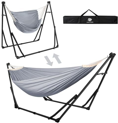 Anyoo Hängematte und Hängesessel mit klappbarem Gestell, tragbares Hängemattengestell-Set für den Outdoor/Indoor Garten Terrasse Camping Deck