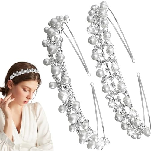 2 Pcs Rhinestone Headband, Sparkly Crystal Pearl Headband Gorgeous Hair Hoop Daily Hair Accessories for Women Girls, 2 Style