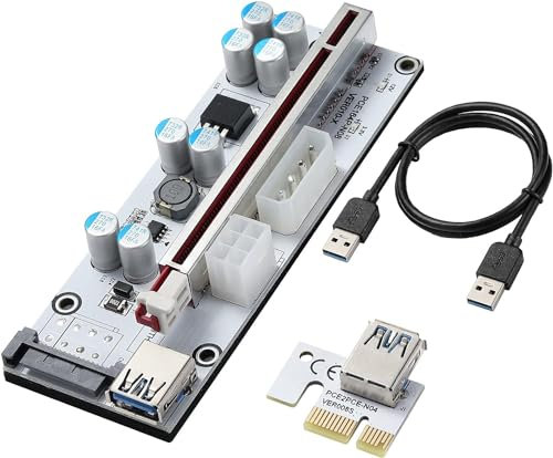 YBBOTT VER010-X PCIE Riser 1X to 16X Graphics Extension Card, with 0.6m USB 3.0 Cable + 6PIN SATA Interface + 8 Solid Capacitors, GPU Extender Riser Adapter Card for Bitcoin Litecoin ETH Coin Mining