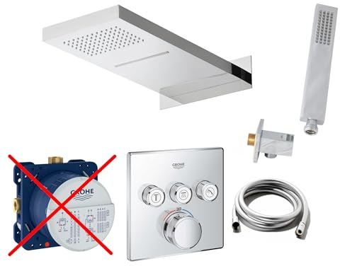 vanvilla Duschset mit Unterputz Armatur Grohe SmartControl Thermostat und vanvilla Regenduschkopf 50x23 cm mit Schwall, Dusch-SET G04-ob poliert