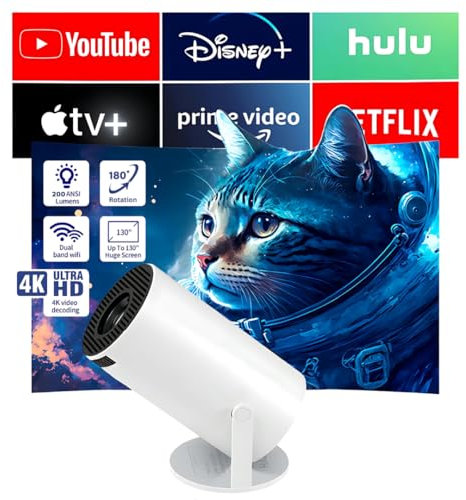 HY300 PRO Bedroom Projector with WiFi and Bluetooth, 4K Support Smart Portable Projector Auto Keystone, Air Mouse Remote, Voice Control, 180 Degree Rotation, Home Video Magic Proyector Android 11