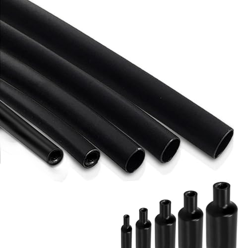 Taiyeestar 3 mètres Gaine Thermorétractable Noir Etanche, Ø12,7/15,4/19,1/25,4/30mm Gaine Retractable pour Fil Electrique, 3:1 Tube Thermorétractable, Tube Thermorétractables avec Adhésif, Ø15,4mm