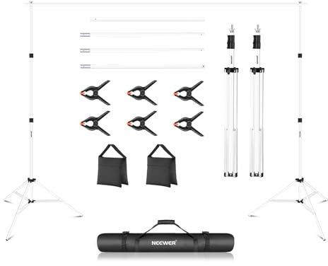 Neewer Système de Support de Toile de Fond pour Studio Photo, Réglable de 3m de Large et 2m de Haut, 4 Barres Transversales, 6 Pinces, 2 Sacs de Sable, Photographie de Portrait et de Studio - Blanc