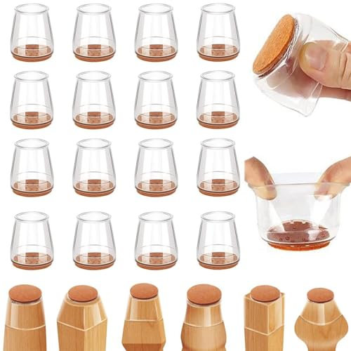 PLABBDPL 16 Pcs Protection Pied de Chaise, Extra Petit protège Pied de Chaise, Protections de Sol en Silicone Transparent pour Pieds de Chaise avec Patins en Feutre (Fit:16-22 mm)