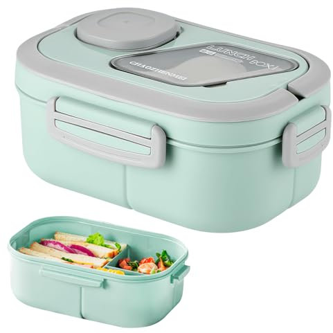Fiambrera con 3 Compartimentos y Cubiertos Infantil Adulto, 1200ml Lunch Box Fiambrera Hermetica Comida Trabajo Escuela Picnic Microondas