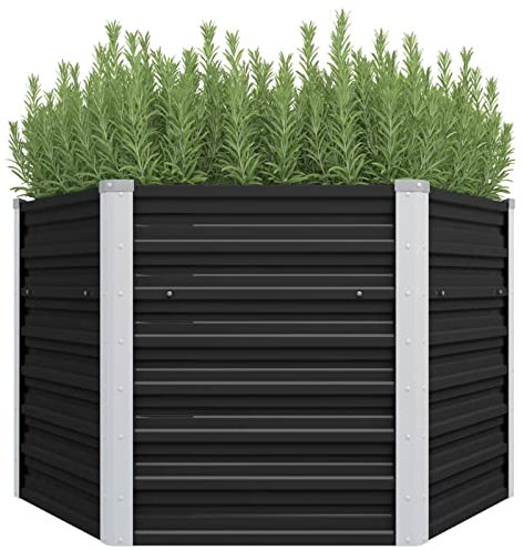 Homgoday Jardinera con rejilla para jardín, color antracita, 129 x 129 x 77 cm, de acero galvanizado, jardinera con rejilla para jardín, jardinera de exterior, jardinera de balcón