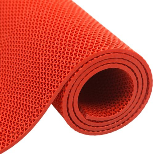 0.9x3m Drainage Non Slip Floor Mat, Commercial Rubber Mat 5mm Thickness, Indoor Outdoor Waterproof Carpet for Swimming Pool, Bathroom, Kitchen, Garden (Red, 90x300cm)