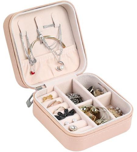 AiQInu Scatola Portagioie da Viaggio, Piccoli Porta Gioielli Donna, Portagioielli da Viaggio, Organizzatore Portagioie da Viaggio per Orecchini, Anelli, Gioielli