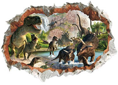 Adesivi Murali Dinosauri, Effetti 3D, Pretagliati e Riutilizzabili, Materiale PVC, 70x50 Cm, per Camerette, Finestre e Altro (Colorato)