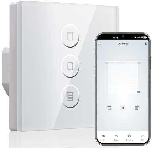 HeuxGir Wlan Rolladenschalter mit Prozentfunktion, Smart Rolladen Zeitschaltuhr Sprachsteuerung, Kompatibel mit Alexa/Google Home/Smart Life, 80mm Jalousien Rolladensteuerung Benötigt Nullleiter 1PCS
