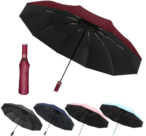 EEPLUYTY Automatischer Regenschirm Mit Auf-Zu-Automatik, 10 Rippen, Sturmfest, UV Schutz - für Regen oder Sonnenschein