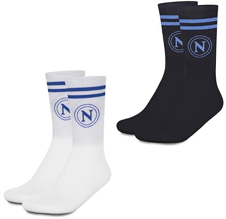 hermet SSC Napoli, Set 2 Paia Calze, Pacco da 2, Calze con Logo, Taglia 35/38, Bianco Nero, Prodotto Ufficiale