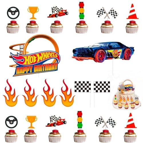 Racing Car Cake Topper - Happy Birthday Cake Decorations - Boys Girls' Racing Sports Cupcake Decorations Baby Shower Party Supplies