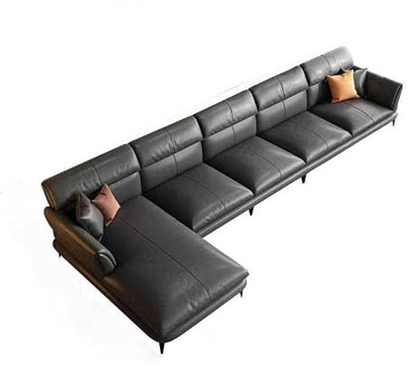 L-förmiges Ledersofa mit Wohnzimmer-Chaiselongue, werkzeuglose Montage, Modernes 4-Sitzer-Ecksofa