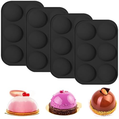 YXHZVON Stampo Semisfera Silicone, 4 Pezzi Stampo Cioccolato in Silicone, Stampi a Mezza Sfera per Cioccolata calda, Torte, Gelatine, Budini, Mousse a Cupola, Nero
