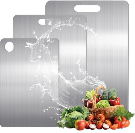 Juego de 3 tablas de cortar de titanio, tablas de cortar de doble cara de titanio de grado alimenticio para cocina, ideales para cortar carnes, frutas y verduras.