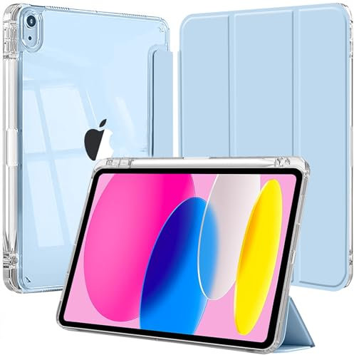 EspZanthic Coque pour iPad (A16) 11ème/10ème Génération (2025/2022) avec Porte-Stylet et Bumper TPU Souple, Étui Housse Arrière Transparent Fin Support Antichoc Tablette, Bleu Ciel