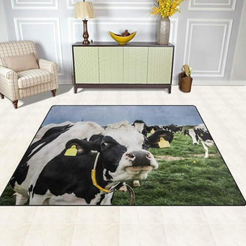 Sxakswol Alfombra Salon Pelo Corto 140x200 cm Vaca Lechera Alfombras de Habitacion Animales Vaca 3D Antideslizantes y Lavable para Dormitorio, Cocina, Comedor, Pasillo a-4589
