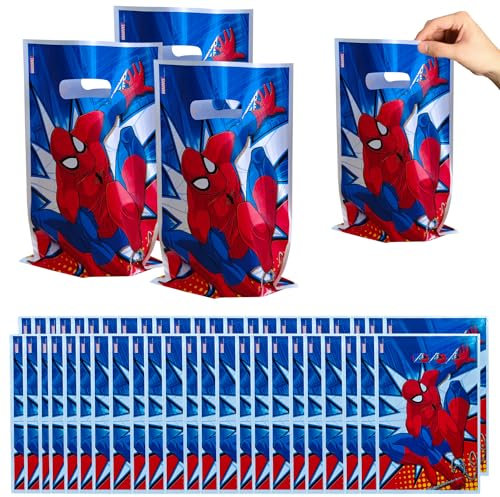 50 Pezzi Sacchettini Compleanno Bambini, Spiiderman Sacchetti Regalo, Sacchetto per Caramella,Borsa di Regalo per Feste di Compleanno di Natale, Feste a Tema 25 x 16 cm