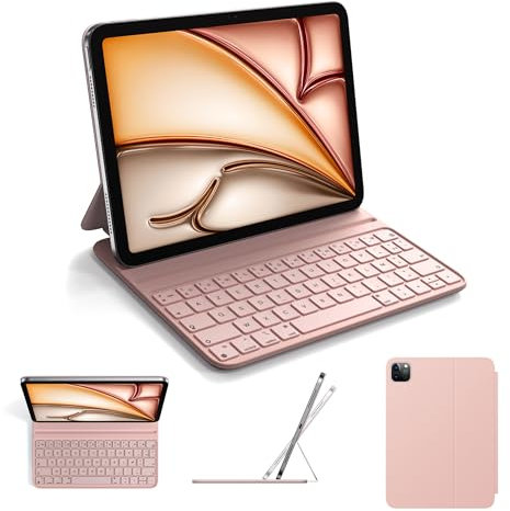 Étui Clavier pour iPad Air 11 Pouces M3 2025/M2 2024, Air 4e et 5e génération & iPad Pro 11 Pouces 1re, 2e, 3e, 4e génération (2018-2022),Smart Folio,Ultra-Mince,Connexion magnétique,AZERTY,Rose