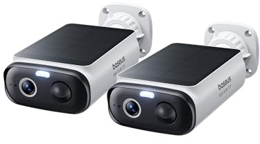 Baseus Security S1 Lite [2 Pezzi] Telecamera Wi-Fi Esterno senza Fili Pannello Solare, IP67 Videocamera Sorveglianza Batteria 2K 135°, Visione Colorata, Nessun Costo, Compatibile con Alexa & Google