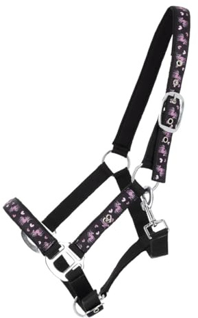 NETPROSHOP Weich gepolstertes Halfter Einhorn 2-Fach verstellbar schwarz-pink Shetty Pony Cob Full
