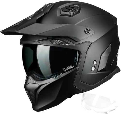 ILM Motorradhelm Damen Herren Motocross Jethelm HS711 | ECE22.06/DOT geprüft, abnehmbarer Kinnschutz, getöntes & klares Visier, ABS-Schale