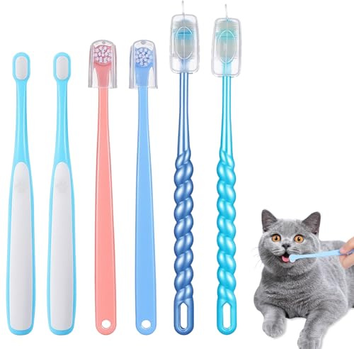 6Pcs 360-Degree Small Dog and Cat Soft Toothbrush Cat Dental Care Dog Toothbrush Soft Silicone Pet Toothbrushes for Puppy, Small Dogs and Cats Set of 3 Different Shapes
