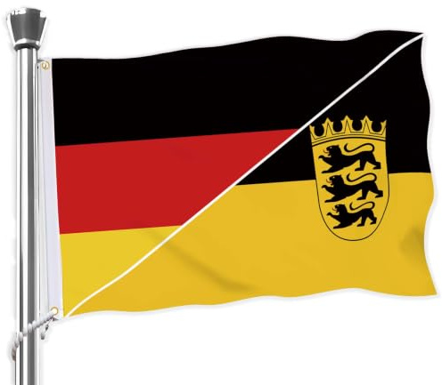 90x150 CM Baden-Württemberg Deutschland Kombinierte Flagge,Große Baden-Württemberg Freundschaft Flaggen,36x60 Zoll doppelt gedrucktes dauerhaftes Banner,150D Dekorationen mit 2 Grommet