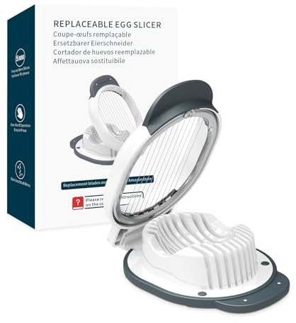 KITCHENDAO Replaceable Egg Slicer with Stainless Steel Wires, Egg Cutter for Hard-Boiled Eggs, Dual-Direction Cutting, Heavy-Duty Egg Dicer, Non-Slip Base & Handle, Dishwasher Safe