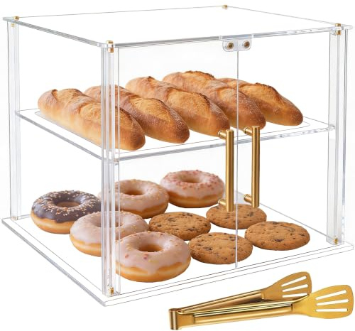Acryvic Vitrine für Bäckerei/Gebäck, 2 Tabletts mit magnetischer Tür | 100 % Acryl, auch geeignet zur Aufbewahrung von Figuren, Kosmetika, Toilettenartikeln, Gewürzflaschen
