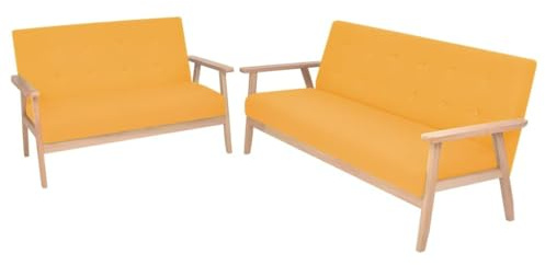 Frdhee Sofas Sitzer, Modern Couch, Sofagarnitur Set of 2 Stoff Gelb, Sofa fürs Jugendzimmer, Wohnungen, Büro, Kleinen Raum, Komfort
