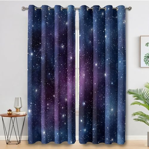 DSRDRFG Blickdichte Vorhänge Sternenhimmel 140x225cm(BxH) Galaxie Nebel Stern Vorhang Gardinen Schlafzimmer Jungen und Mädchen Wohnzimmer, Thermo Verdunklungsvorhänge mit Ösen, 2er Set