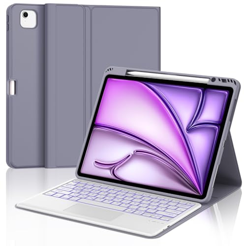 WAVATA Tastatur für iPad Air 13 M4 2026/M3/M2 (2025/2024) mit Touchpad, Hülle Tastatur für iPad Pro 12.9 6/5/4/3 Generation (2018-2022) Magnetische Beleuchtete Bluetooth QWERTZ Layout, Lila
