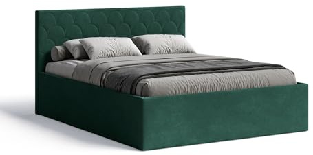 Meblofun Polsterbett Radius mit Kopfteil, 160x200 cm, Doppelbett mit Bettkasten und Lattenrost aus Holz, Velourstoff, Farbe: Grün