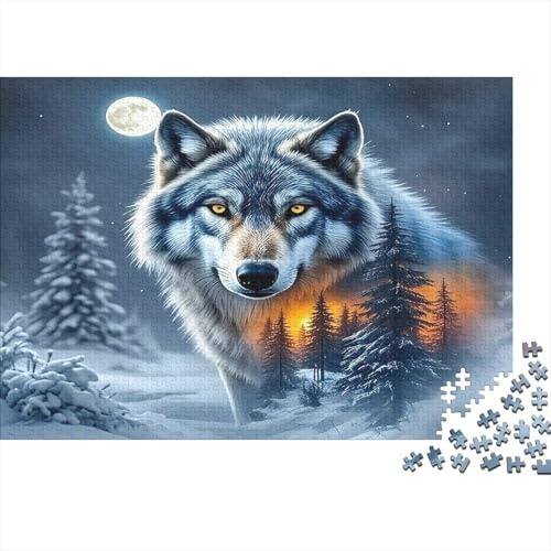 Wolf im Schnee Puzzle für Erwachsene 1000 Teile Puzzle Spiel Wald Nacht Entspannung Geschenk Dekor 38x26cm/1000pcs