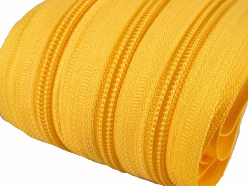 2 m endlos Reißverschluss 5 mm Laufschiene + 5 Zipper Meterware teilbar Farbwahl (dottergelb)