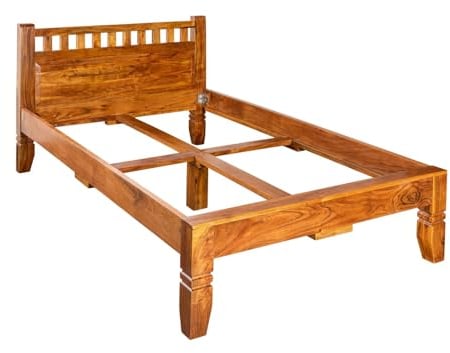 MASSIVMOEBEL24.DE | Oxford Bett aus Massivholz #221 | Akazienholz - Honig, lackiert | Kolonialstil | 140x200x90 cm | Vollholzbett