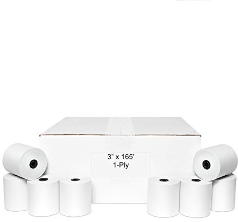 3 x 165' CASH REGISTER ROLLS,1 PLY BOND PRINTER POS PAPER ROLL 50 ROLLS/CASE (Double Solid Core)