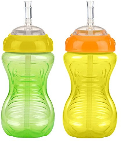 Nuby 2-Pack 10-oz No-Spill Flexi Straw Cup (Green/Yellow)