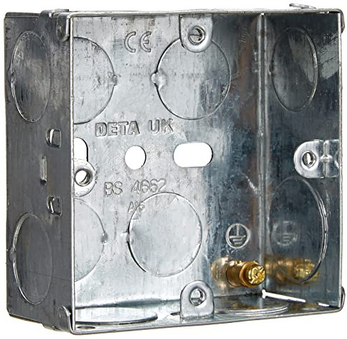 Merriway BH04060 35mm (1.3/8 inch) Depth Single 1-Gang Metal Flush Mount Back Pattress Box , Grey