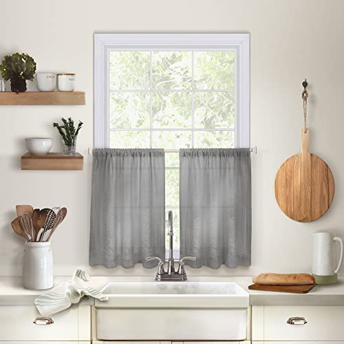 Elrene Home Fashions Cameron Linen Tier Curtains, 30 W x 36 L Each (Set of 2 Tiers), Gray