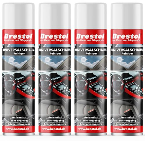 Brestol Autoreiniger 4x 400 ml Sprühdose - Universalreiniger Schaum Glasreiniger Scheibenreiniger Spiegelreiniger Fensterreiniger Reinigerschaum Universalschaum