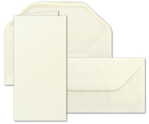100x Faltkartenset inklusive Briefumschlge in DIN Lang 11 x 22 cm in Creme - blanko Einladungskarten - Klappkarten zum Selbstegestalten & Kreieren