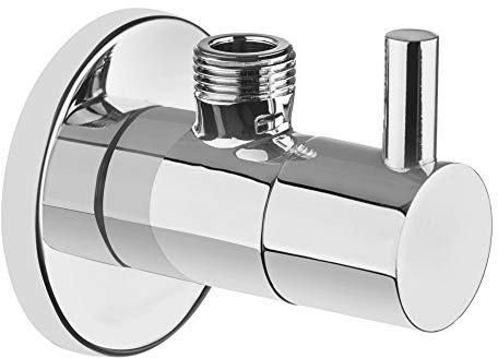 Designer Eckventil Rund Chrom aus Messing mit integriertem Wasserfilter im Drehknopf inkl. Rosette. Ventil-Anschluss 1/2 AG x 3/8 AG mit Absperrventil für Wasseranschluss an Wasserhahn Küchenarmatur