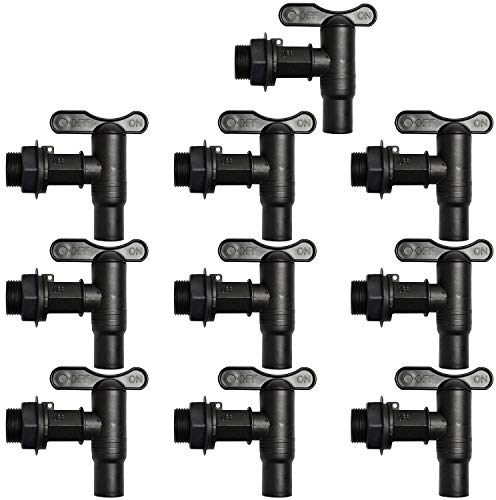 10er Set Wasserhahn für Regentonne Regenfass, der Kunststoff-Auslaufhahn in schwarz, langes Gewinde mit Mutter und Dichtung.